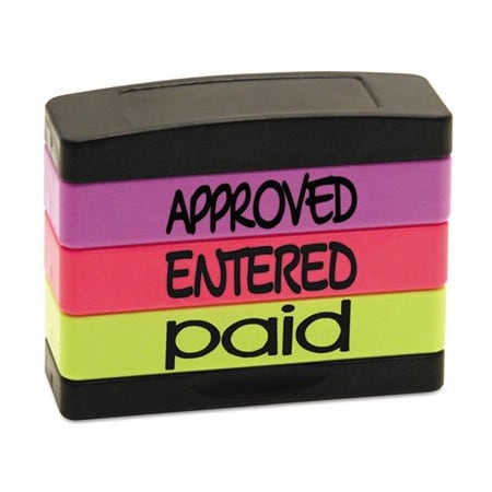 U. S. Stamp & Sign STACKSTMP, Stack Stamp, Approved, Entered, Paid, 1 13/16 X 5/8, Assorted Fluorescent Ink 8802